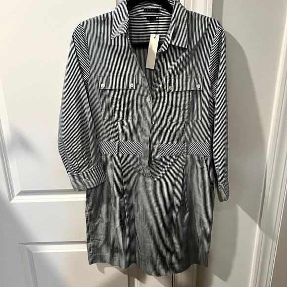NWT $250 Theory 8 M Striped Popover Shirt Tailored Dress - Picture 1 of 7
